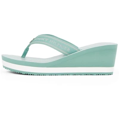 Afbeelding van TOMMY HILFIGER Th Stripes Wedge Beach Sandal teenslippers voor dames, Charmante groen, 41 EU