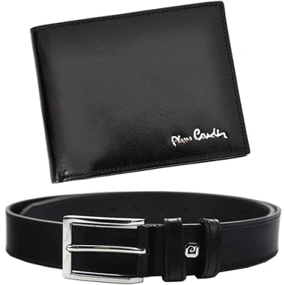 Afbeelding van Pierre Cardin Cadeauset voor heren, portemonnee en riem van 100% natuurlijk leer, minimalistisch, elegant, Kerstmis, verjaardag, in riemdoos, Ca