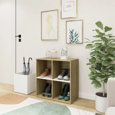 Afbeelding van Opbergkast 105x35,5x70 cm spaanplaat wit en sonoma eikenkleurig