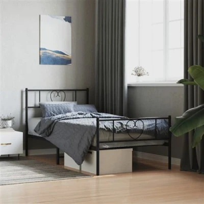Afbeelding van vidaXL Bedframe met hoofd en voeteneinde metaal zwart 90x190 cm