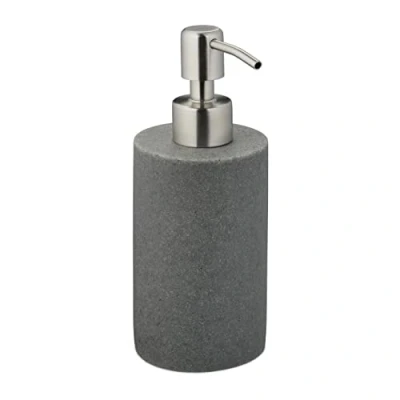 Afbeelding van Relaxdays Zeepdispenser navulbaar 180 ml voor badkamer, toilet, keuken, vloeibare zeepdispenser, polyresin, roestvrijstalen pomp, grijs