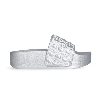 Afbeelding van Liu.JO damessandalen met logo en platte zool, zilverkleurig, Metaal zilver, 38 EU
