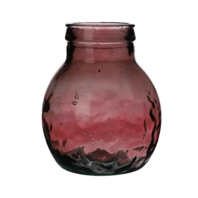 Afbeelding van Natural Living Bloemenvaas Lourdes donker roze transparant gerecycled glas D20 x H24 cm Ronde bol vorm vazen