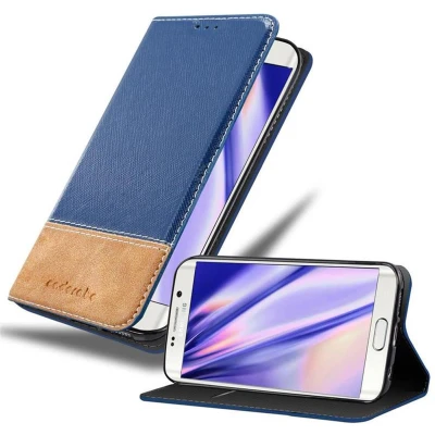 Afbeelding van Cadorabo Hoesje geschikt voor Samsung Galaxy S6 EDGE in DONKERBLAUW BRUIN Beschermhoes met magnetische sluiting, standfunctie en kaartvakje Book Case Cover Etui