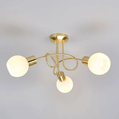 Afbeelding van Lindby plafondlamp 3lichts metaal, glas H: 25 cm E14 messing, opaal wit