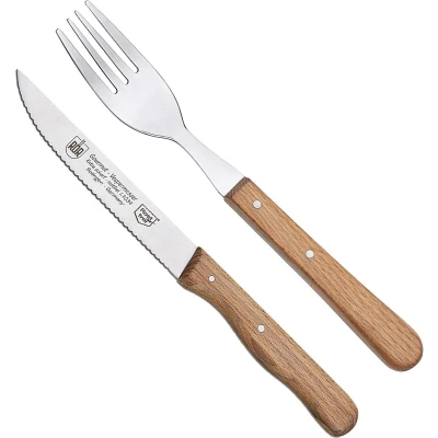 Afbeelding van RÖR Solingen Steakmes Vespermes Gekarteld Set met Vork RVS Beukenhout 2 delig