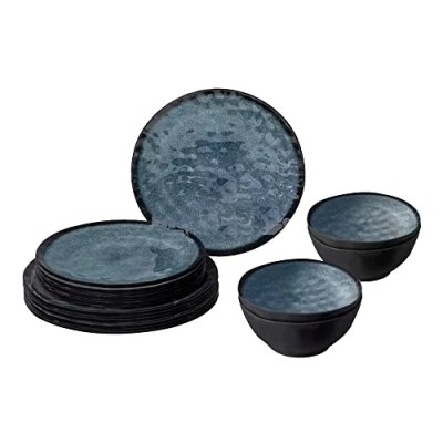 Afbeelding van BRUNNER Camping serviesset (12 delig) voor 4 personen Midday Venetian van hoogwaardig Stone Touch melamine, antislip en duurzaam