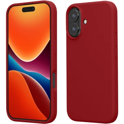 Afbeelding van kwmobile telefoonhoesje geschikt voor Apple iPhone 16 Hoesje met siliconen coating Smartphone case in rabarber rood