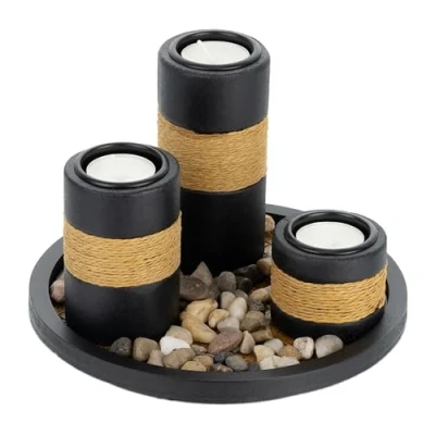Afbeelding van Relaxdays waxinelichthouders met siersteentjes zwarte theelichthouders tafeldecoratie
