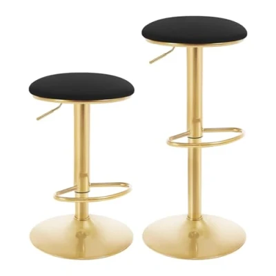 Afbeelding van WOLTU Barkruk set van 2 draaibare barstoelen ergonomische barstoel met voetensteun, ronde kruk, hoog, metaal, in hoogte verstelbaar (61 82 cm), voor slaapkamer, toonbank, cafetaria, zwart, BH302sz
