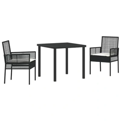 Afbeelding van vidaXL 3 delige Tuin Eetset met Kussens Zwart Poly Rattan