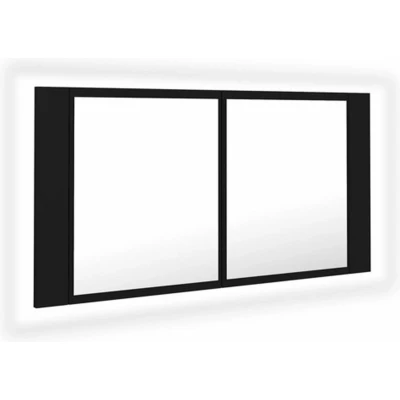 Afbeelding van vidaXL Badkamerkast met spiegel en LED 90x12x45 cm acryl zwart