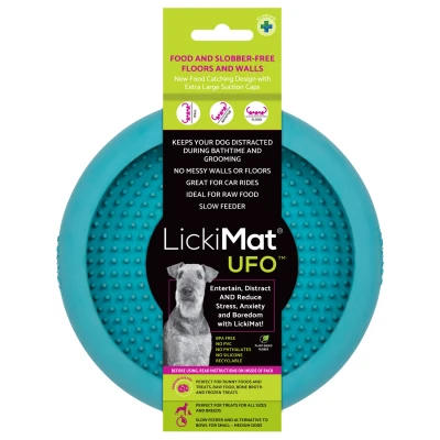 Afbeelding van Lickimat Ufo Anti Slip Slowfeeder Voermat Ø18x4 cm Hondenvoerbak Turquoise