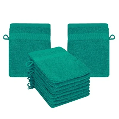 Afbeelding van Betz Set van 10 washandjes afmeting 16x21 cm koordhanger 100% katoen premium kleur smaragdgroen