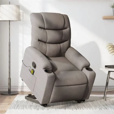 Image de vidaXL Fauteuil inclinable de massage Taupe Tissu3206661