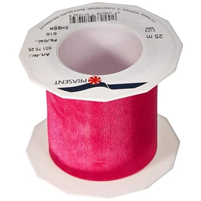 Afbeelding van PRÄSENT Sheer Coral Organza lint (roze) 25 m cadeaulint voor het verpakken van geschenken, 72 mm breed, accessoires decoratie en knutselen, decoratief geschenken