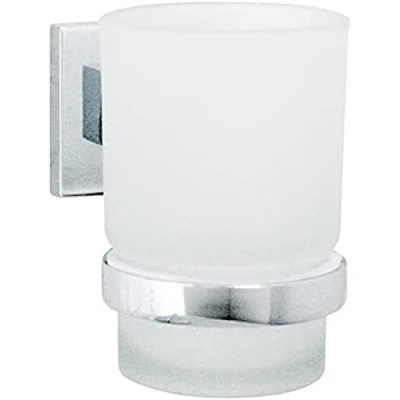 Afbeelding van Fackelmann Glas met Mare houder, tandglas chroomhouder, kleur: zilver, aantal: 1 stuk