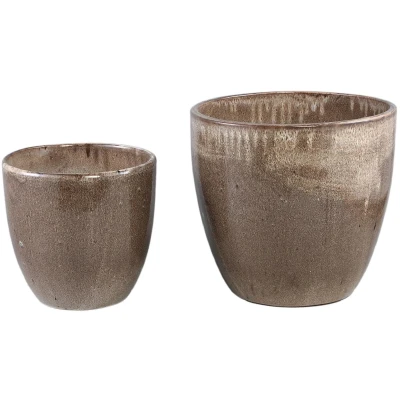 Afbeelding van PTMD Bloempot Aleix 34x34x35 cm Keramiek Bruin Set van 2
