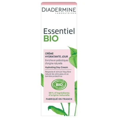 Afbeelding van Diadermine Essentiel Bio Hydraterende dagcrème Verrijkt met prebiotica van natuurlijke oorsprong Biologisch gecertificeerd 99% ingrediënten Bevat 50 ml