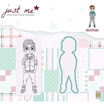 Afbeelding van Nellie&#039;s Choice Just Me Die + Clear stamp Tiener Jongen JMSD006 24x77mm (07 20)