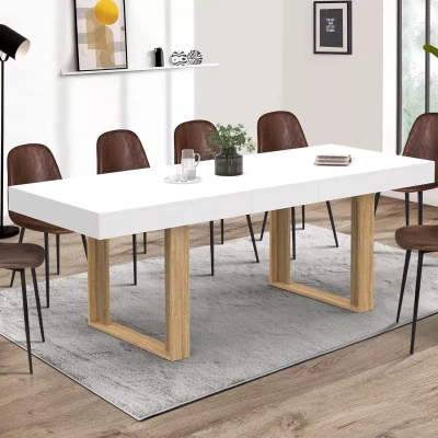 Image de Table à manger extensible rectangle PHOENIX 6 10 personnes blanc pieds bois 160 200 cm