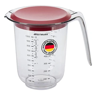 Afbeelding van Westmark Maatbeker, met deksel, meertalige schaal en verschillende maateenheden, vulvolume: 1 liter, kunststof, transparant/rood, 30662270