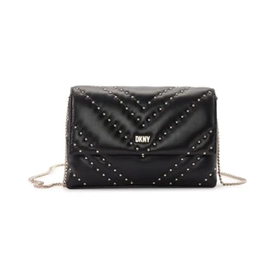 Afbeelding van DKNY Leren Avondtas Schoudertas Madison Park Clutch Black Zwart
