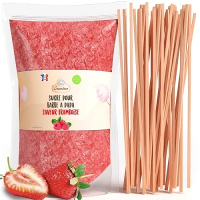 Image de GREENDOSO® Sucre Barbe à Papa pour Machine 1,2 Kg Saveur Fraise 50 Bâtonnets