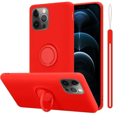 Afbeelding van Cadorabo Hoesje geschikt voor Apple iPhone 12 PRO MAX in LIQUID ROOD Beschermhoes van flexibel TPU silicone Case Cover met ring