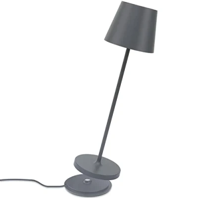 Afbeelding van K Bright Led tafellamp op batterijen, dimbaar, oplaadbaar, warmwit, voor binnen en buiten, met contacthouder, donkergrijs