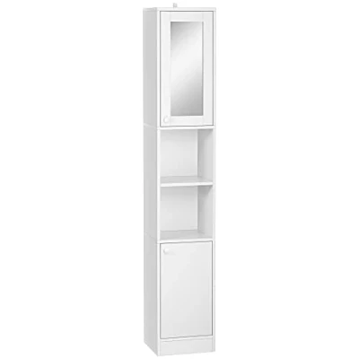 Afbeelding van kleankin Badkamerkast, hoge kast, opbergkast met verstelbare plank, 30 x 28 170 cm, wit