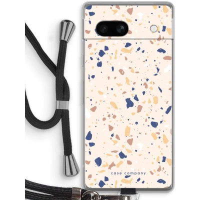 Afbeelding van Case Company® hoesje met Koord geschikt voor Google Pixel 7A Terrazzo N23 Telefoonhoesje Zwart Bescherming aan alle Kanten en Over de Schermrand
