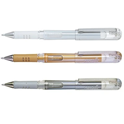 Afbeelding van Pentel Hybrid Gel Grip DX K230/3 gelroller, metallic, 1 mm, zilver/wit, 3 stuks
