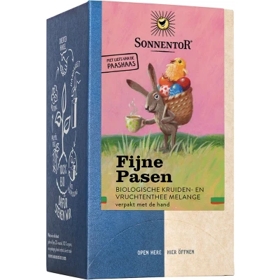 Afbeelding van Sonnentor Fijne Pasen thee Heerlijk voor bij de Paasdagen! Paas 100% biologisch Fairtrade pakje van 18 zakjes
