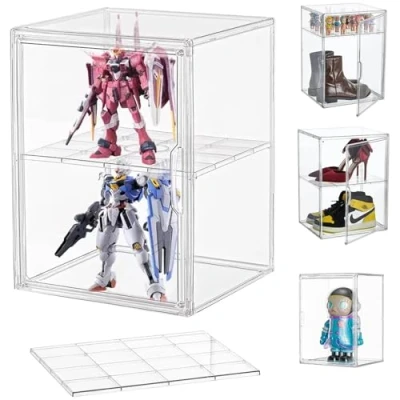 Afbeelding van transparante vitrine voor verzameling, presentatiedoos actiefiguren, Funko Pop, minifiguren, verzamelobjecten, doe het zelf stofbescherming (40 x 30 25 cm)