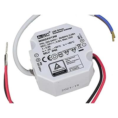 Afbeelding van Mini voeding, 24 V, kleine transformator, IP67 waterdicht, 12 W, 0,5 A, voor ledstrips, Slim Solo 49 x 47 mm