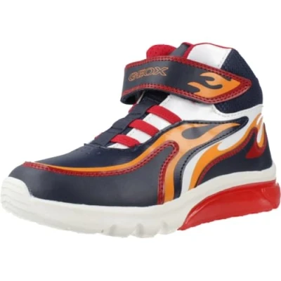 Afbeelding van Geox Ciberdron BOY Light UP Sneakers hoog voor kinderen, Maat: 28, Navy/red Imitatieleer/ textiel