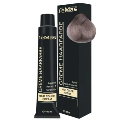 Image de FemMas Teinture pour cheveux marron, 100 ml chacune, crème professionnelle, à l’huile d&#039;argan, de kératine et céramides, comme coloration permanente ou teinte, blond clair cendré 9.1