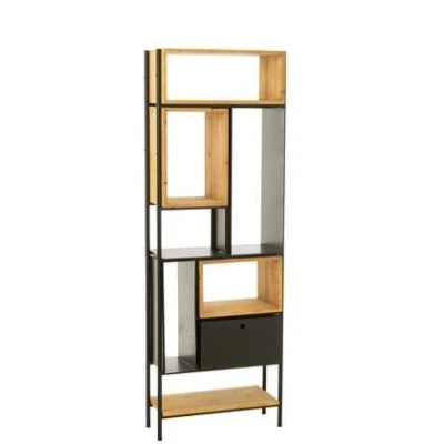 Afbeelding van J Line kast Tina hout/ijzer zwart/naturel small