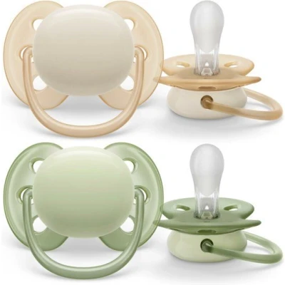 Afbeelding van Philips Avent Fopspeen Ultra Soft 0 tot 6 Maanden Beige/Lichtgroen 2 stuks