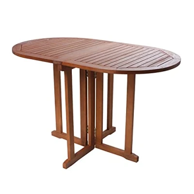 Afbeelding van Tuintafel, ovaal, eucalyptushout, 120 x 70 73 cm, klaptafel van geolied hout, voor balkon, bistro, brouwerij