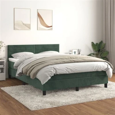 Afbeelding van vidaXL Boxspring met matras fluweel donkergroen 140x190 cm
