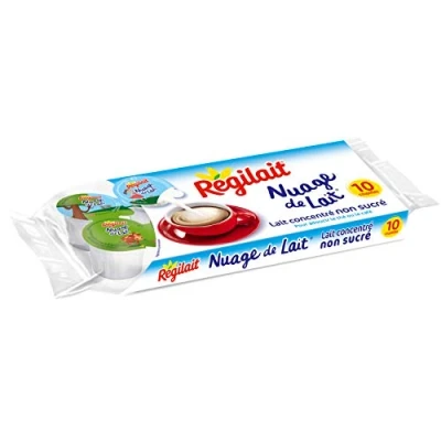Afbeelding van Régilait ongezoete gecondenseerde melk, melkwolk, 75 g, verpakking van 20 x 10 mini bekers