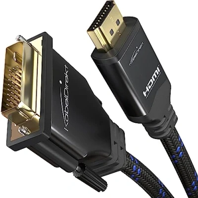 Afbeelding van KabelDirekt HDMI naar DVI adapterkabel 3 m tegen A.I.S. signaalstoring (DVI D 24+1, verbindt apparaat met monitor, Full HD/1080p, gevlochten)