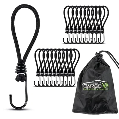 Afbeelding van CargoVA® Rubberen spanbanden met haken en praktische tas, expansiehaken voor dekzeilen netten, zwart, 15 cm, 20 stuks