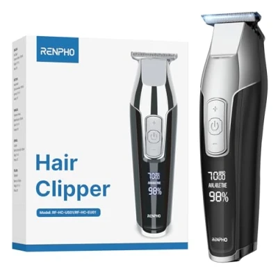 Afbeelding van RENPHO Professionele tondeuse met T mes, draadloze haar en baardtrimmer, voor mannen kinderen, oplaadbaar, led display lijnen patronen