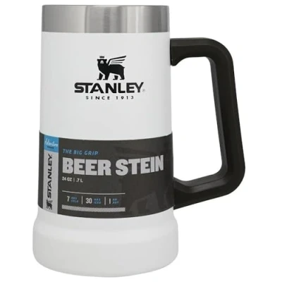 Afbeelding van Stanley Adventure Vacuum, 0,7 liter, poolwit houdt je bier tot 7 uur koud roestvrijstalen bierpul met handvat vaatwasserbestendig