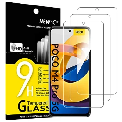Afbeelding van NEW&#039;C 3 stuks gehard glas voor Xiaomi Poco M4 Pro 5G, displaybeschermfolie, krasbestendig, zonder luchtbellen, zeer robuust (0,33 mm, HD, ultra transparant), hardheidsgraad 9H, glas,