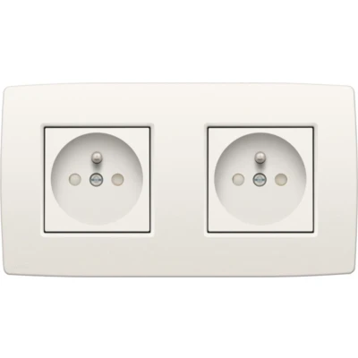 Afbeelding van Niko, Dubbel horizontaal stopcontact met penaarde en kinderveiligheid, schroefklemmen, inbouwdiepte 28,5 mm, incl. afdekplaat, Original white