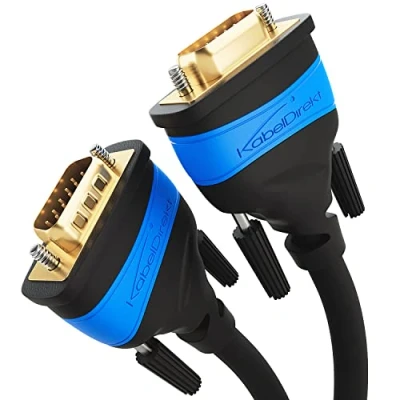 Afbeelding van KabelDirekt 1 m VGA kabel (15 pin, volledig HD/1080p, 3D compatibel, mannelijk/mannelijk, voor aansluiting van een PC op monitor/CRT/tv, gouden contacten, zwart)